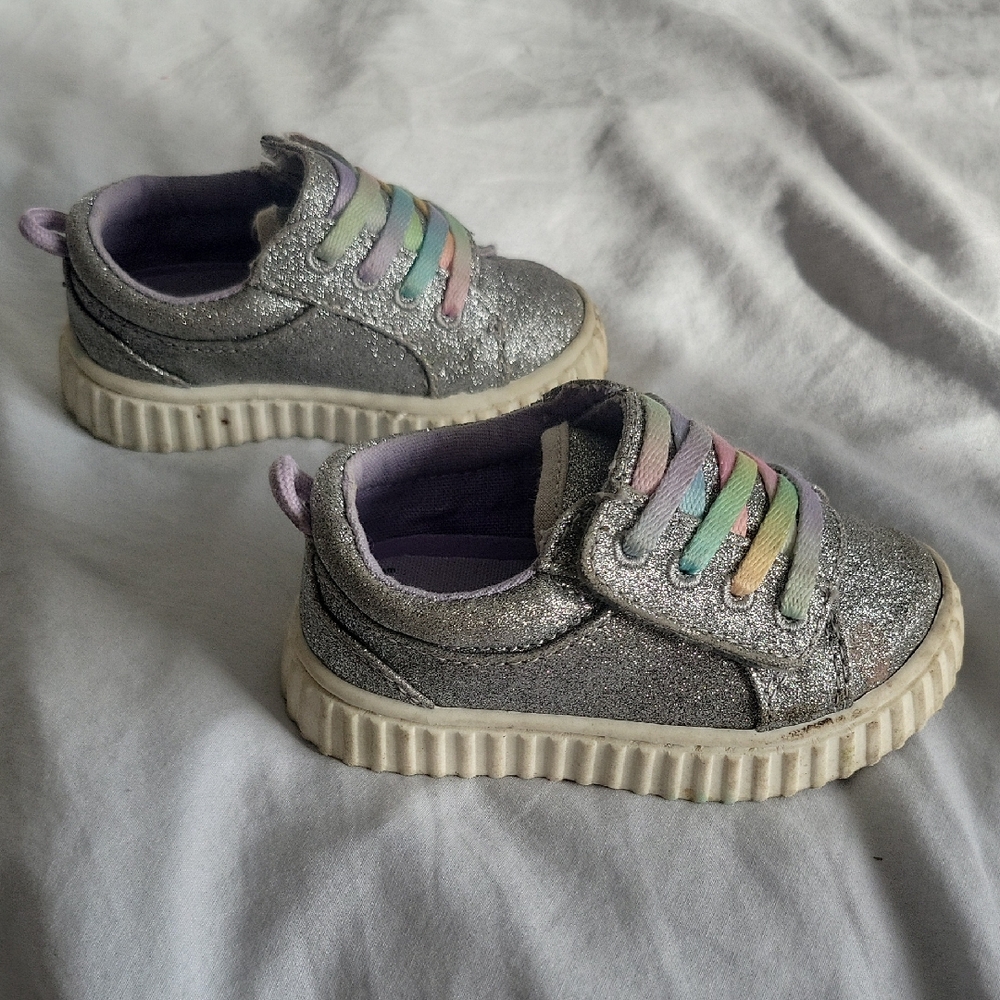 Wonder Nation Silver Kids Sneakers with Pastel Laces